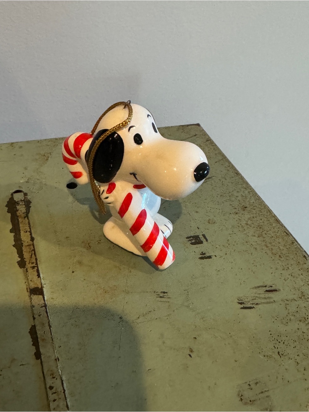 Vintage Snoopy Ornament  Candy Cane Ceramic Figurine - 1958 Japan